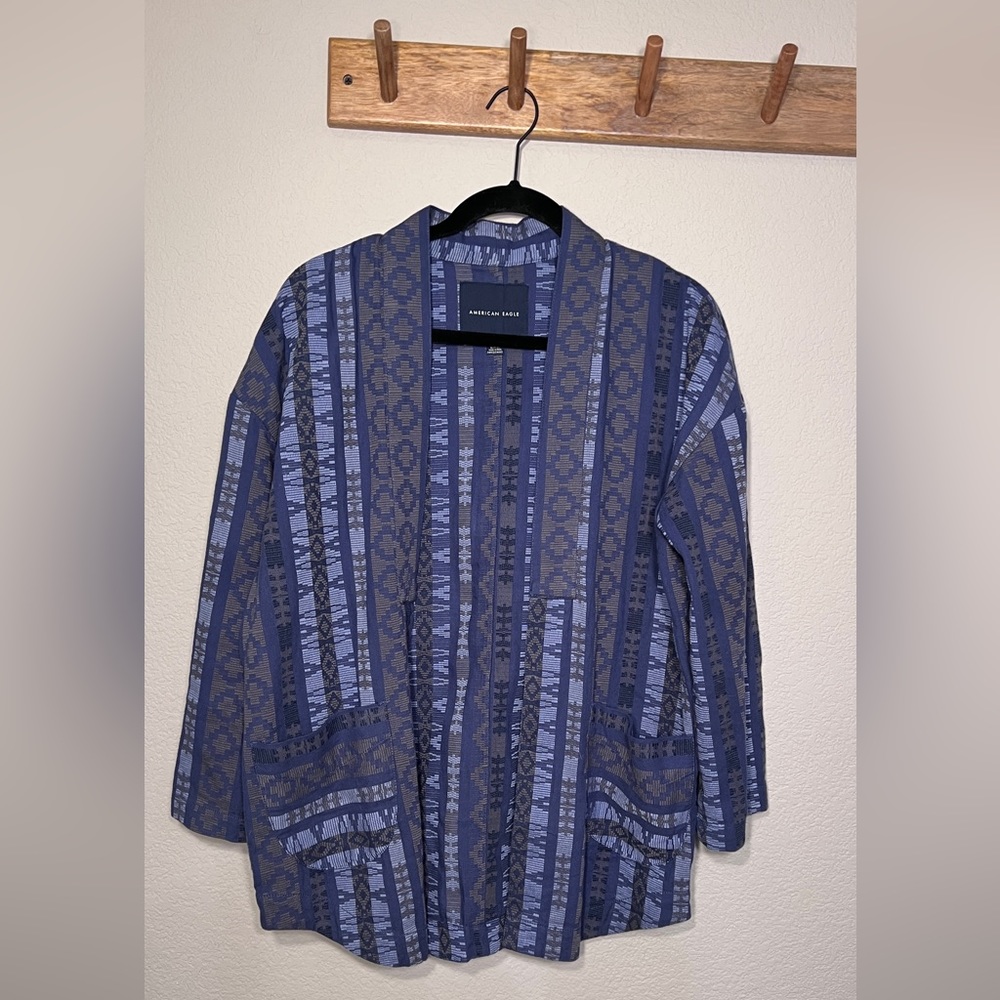 American Eagle | Blue Geometric Aztec Pattern Blazer Cardigan Jacket